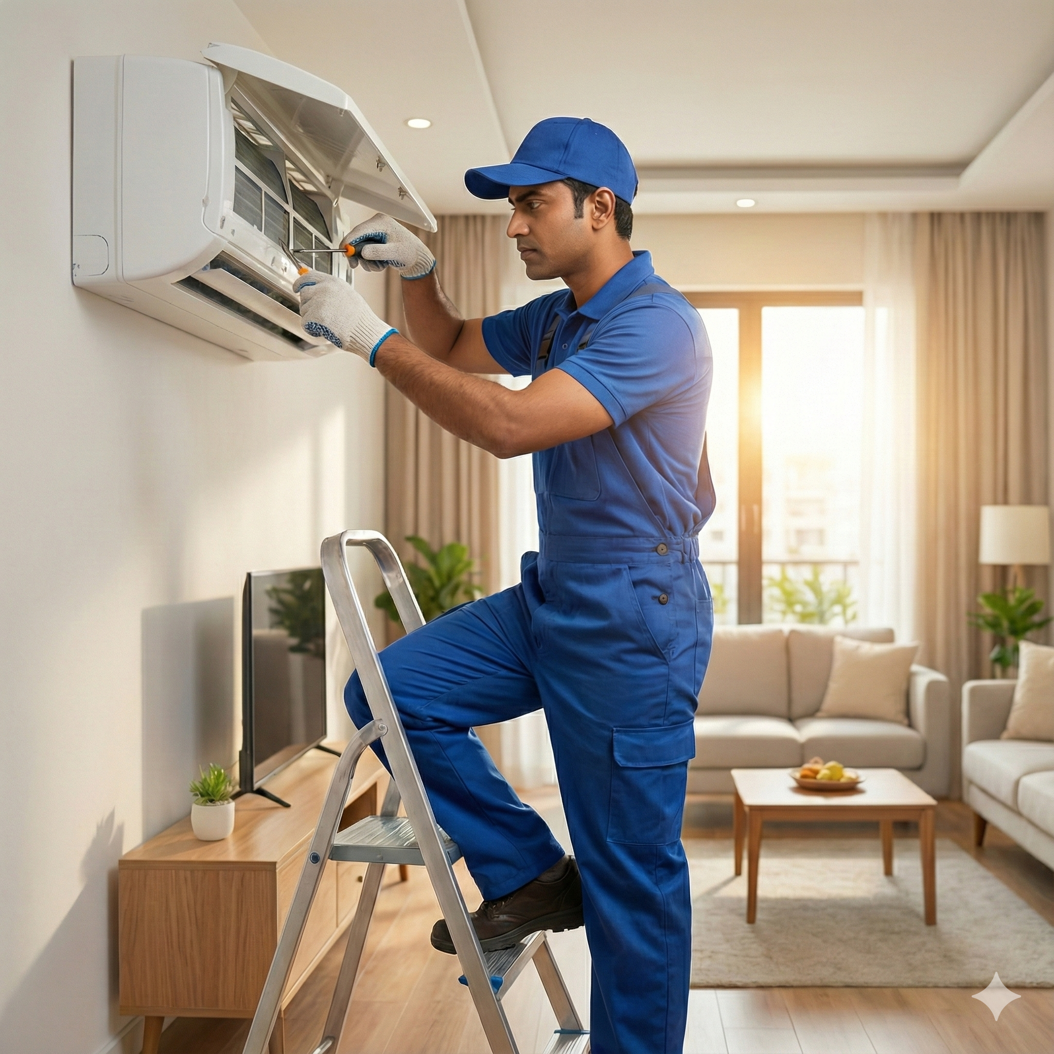 Professional Technician Working on AC Unit